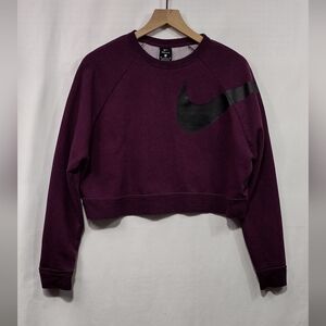 Nike Big Logo Swoosh Crewneck Cropped Sweatshirt Womens M Purple Sporty Athletic
